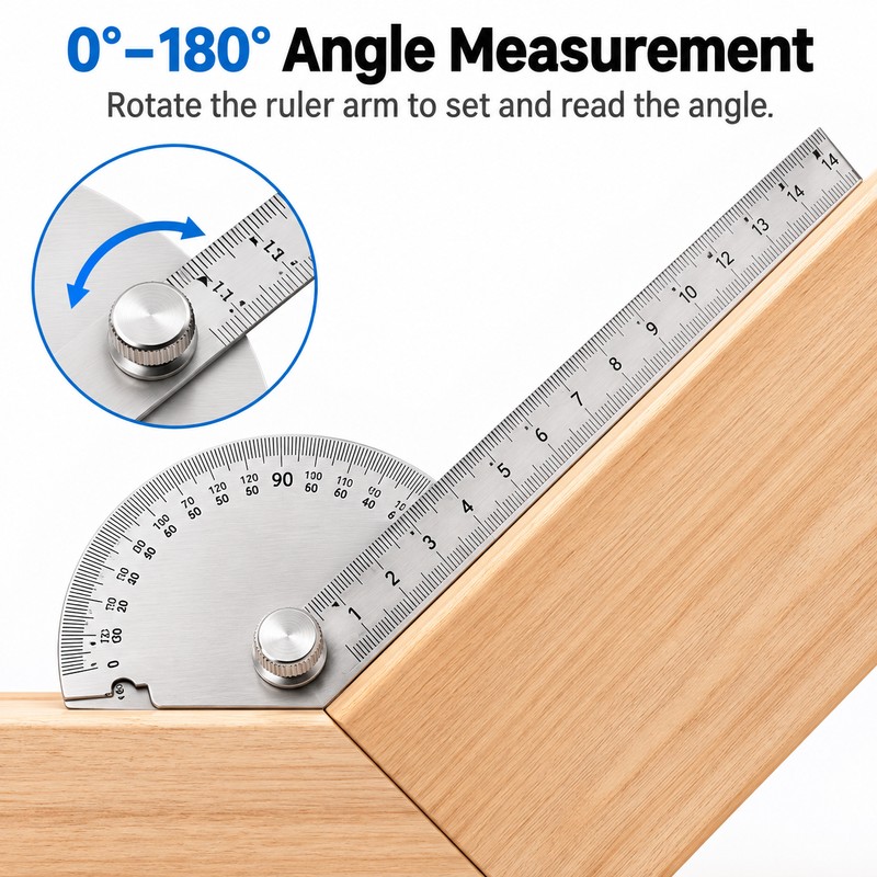 180° Angle Finder for Woodworking – 14cm Adjustable Protractor Ruler