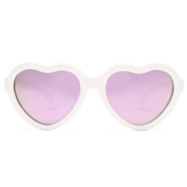 Hycredi Heart Shaped Baby Sunglasses - with Strap Adjustable Polarized Shades for Newborn Infant Age 0-24 Months - (White/Silver Mirrored