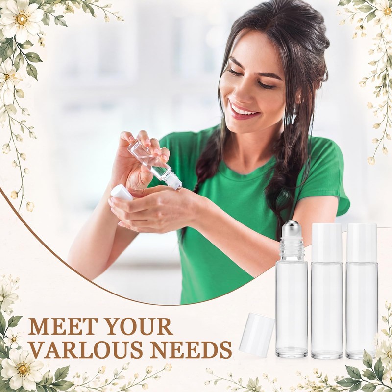 150 Pcs Glass Essential Oil Roller Bottles 10 ml, Clear,White