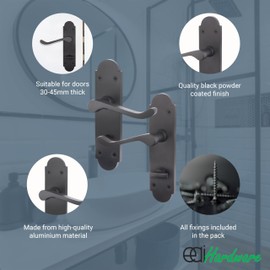 EAI Black Bathroom Door Handles - Victorian Scroll Shaped | 1 Pair of Internal Matt Black Lever Handles on Backplate