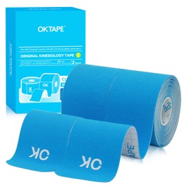 OK TAPE Kinesiology Tape, 25 cm, Precut, 20 Strips, Elastic Sporty Tape, Skin-Friendly Kinesio Tape for Knee Pain, Elbow and Shoulder, Sports Tape, 5 m x 5 cm (2 Rolls, Light Blue)