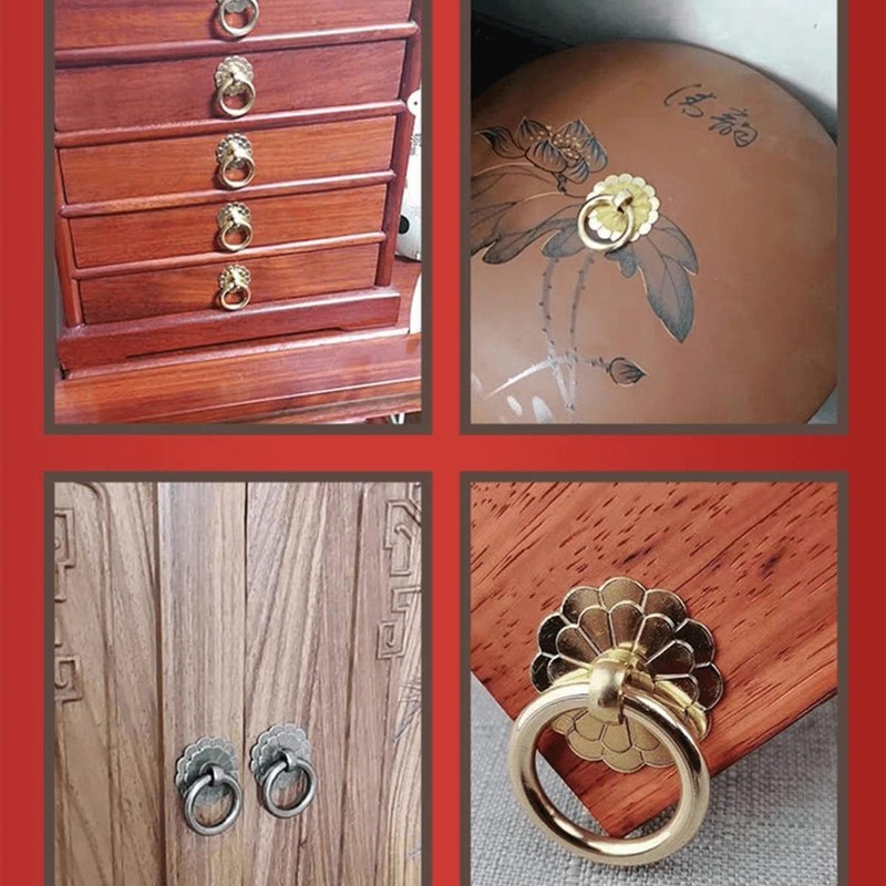 dophee 2Pcs 1.18" Vintage Copper Round Ring Style Dresser Drawer