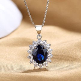 PRETTERY Sterling Silver Blue Sapphire Drop Earrings Necklace Jewellery Set for Women,Silver Pandent Necklace and Dangle Drop Earrings with Blue Cubic Zirconia (Necklace)