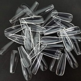 100pc Long Coffin Acrylic Art Tips Clear Ballerina Shape Press on Fake Nails Artificial Fingernail Manicure DIY Decor for Women Girls (Clear)