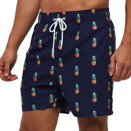 ZWRJDOMUM Men's Everyday Volley 15 Boardshort Swim Trunk (US M (Fits Waist 32.5" - 34",Tag XL), H-Navy Pineapple)