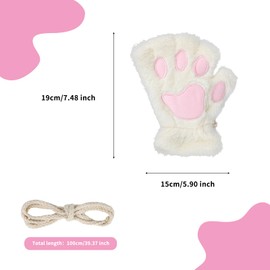 Cat Paw Gloves Girls Cute Winter Gloves Warm Plush Gloves Mittens Fingerless Paw Mittens Cartoon Animal Hand Warmer for Winter Outdoor (White)