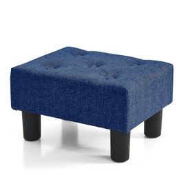 BRIAN & DANY Small Foot Stool, Linen Foot Stools with Legs, Stable Small Footstool for Living Room, Blue