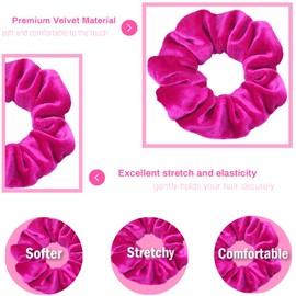 IVARYSS Hot Pink Scrunchies, Premium Velvet Soft Hair Scrunchy, Solid Colors Thick Elastic Bands, Hair Accessories for Women and Girls, 12 Pack