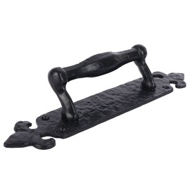 SKANDH 10" Inch Fleur Iron Pull Handle with Backplate, Heavy Duty Hardware - Black Powder Coated (Pack of 1)