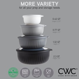 COOK WITH COLOR Prep Bowls with Lids- Wide and Deep Nesting Plastic Small Mixing Bowl Set with Lids, 8 Piece Set - Wide Bowls, Black/White