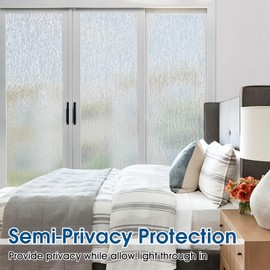rabbitgoo Window Privacy Film Frosted Glass Window Film, Decorative UV Blocking Window Cling, Static Cling Sun Blocking Window Covering, Removable Window Sticker for Home, Rain Silk, 23.6" x 78.7"