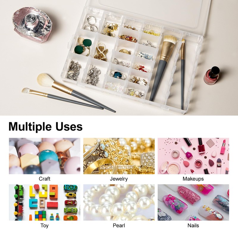Gospire 2PCS 36 Grids Clear Plastic Jewelry Box Organizer Storage