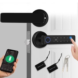 ReaIOKbii Smart Door 5-in-1 Lock Door Handle Electronic Keypad Password WiFi TUYA Smart Lock Fingerprint Biometric Digital RFID IC Card Touch Front Door Home Office Apartment