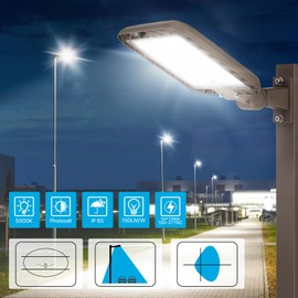 240W LED Parking Lot Lights Outdoor, Shoebox LED Parking Lot Light Adjustable Arm Mount 100-277V 5000K 36000LM 150LM/W Parking Light with Dusk to Dawn Photocell IP65 Waterproof for Street Public Park