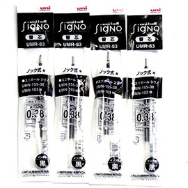 Uni Signo RT1 Gel Ballpoint Pen Black Ink Refills, 0.38mm, Set of 4