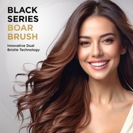 COCCO Black Series Ceramic Boar Brush S8, Hair Styling Brush with Dual Bristle Technology, Ceramic-Coated Barrel, Ergonomic Design