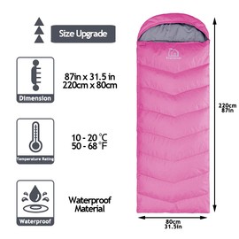 Friendriver XL Size Widened Upgraded Version of Camping Sleeping Bag 4 Seasons Warm and Cool, Lighter Weight, Adults and Children Can Use Waterproof Camping Bag, Travel and Outdoor Activities(Pink)