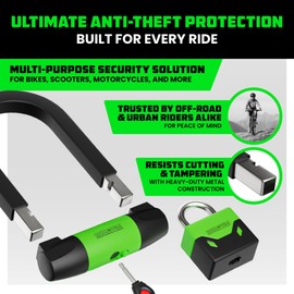 Rhino USA Bike Lock Set - Heavy Duty Anti Theft U Lock, 4FT Steel Security Cable, Padlock, 4 Lighted Keys. Dual Purpose Locks for EBike, Motorcycle, Electric Scooter, Bicycle