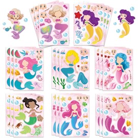 24 Sheets Mermaid Stickers Make Your Own Mermaid Stickers Party Favors Make A Face Stickers for Kids Party Favors,Classroom Rewards,Mermaid Themed Art Craft Supplies
