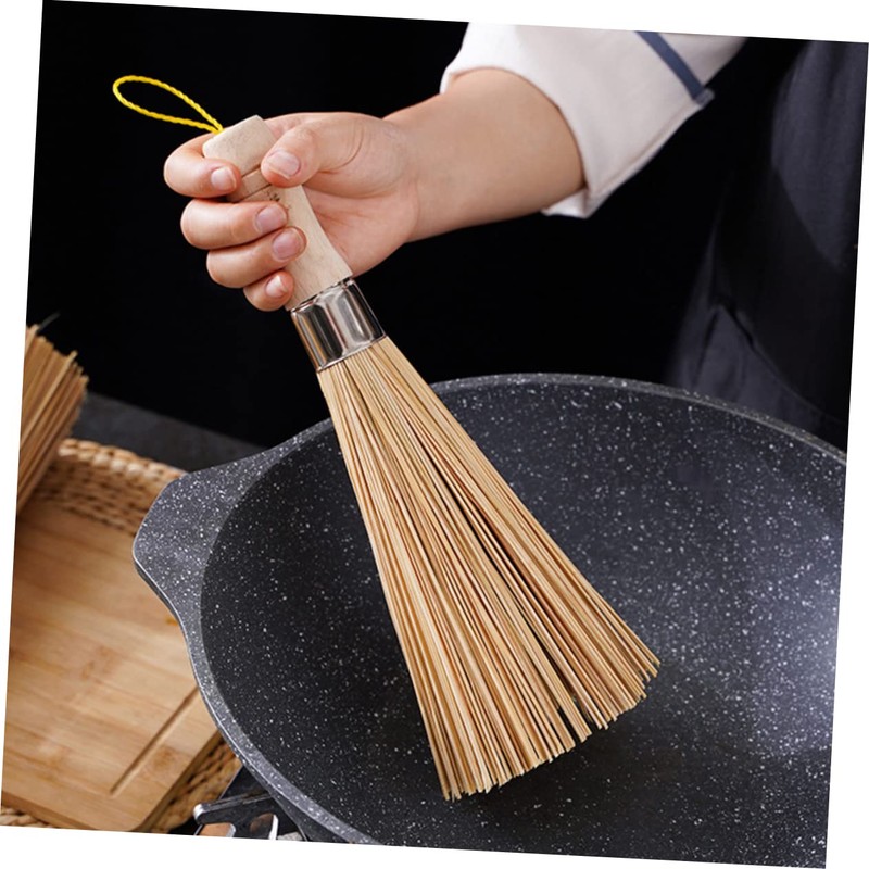 CHILDWEET 2Pcs Bamboo Scrubber Brush Durable Kitchen Cleaning Brush for