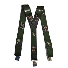 Olata Men's Adjustable Heavy Duty Y-Shape Hunting Braces/Suspenders with Embossed Clips - 4cm. Pheasant and Stag