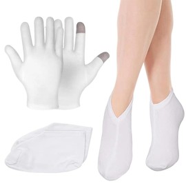 KEQAR Feuchtigkeitsspendendes zweiteiliges Set, Feuchtigkeitshandschuhe und Fußabdeckungen, Feuchtigkeitsspendende Baumwolle Spa Lotion Handschuhe