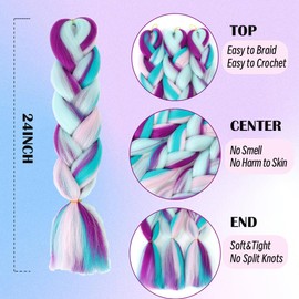 Jumbo Braiding Hair Fiber Mix Four Silky Colorful Twist Braiding Hair 3pcs Rainbow Colors Extensions Synthetic Hair Blue-Light Purple-Pink Synthetic Fiber Soft Healthy (24 Inch 3pcs)