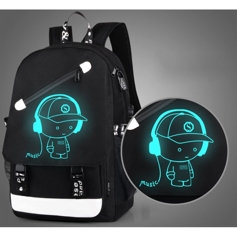HIPOTUO Anime Luminous Backpack, 16' Laptop Backpack with USB Charging