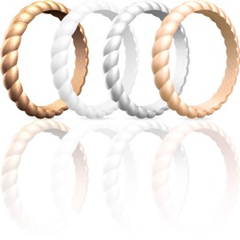 ThunderFit Thin Braided Silicone Wedding Rings for Women (Bronze, Rose Gold, Silver, White, 6.5 - 7 (17.3mm))