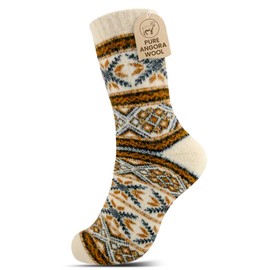 Angora Wool Socks - Machine Washable Dry-Foot Fuzzy Warm Breathable Soft Unisex Indoor/Outdoor Socks for Women and Men - Malta Café