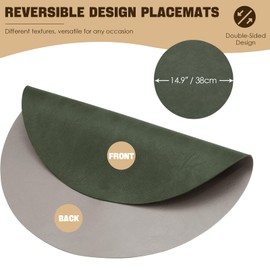 Matiquora 15 Inch Round Faux Leather Placemats Set of 6, Easy to Wipe Off Washable Heat Resistant Non-Slip Circle Waterproof Table Mats for Kitchen Dining Tables (Green&Grey)