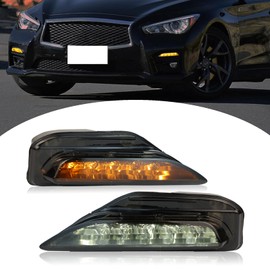 BINQIGOO Smoked Housing LED Front Bumper Fog Lamp Daytime Running Light Turn Signal Feature Compatible with Infiniti Q50 2014-2023 Q70 2014-2019 White/Amber Light Accessories