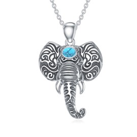 Reaii Elephant Necklace 925 Sterling Silver Elephant Turquoise Pendant Necklaces Vintage Animal Necklace Turquoise Jewelry Gifts for Women