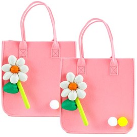 Bokinyoung Reusable Felt Gift Bags with Handles 2 PCS Light Pink Orange with Cute Large Flower Decoration Party Favor Bags for Christmas Holidays Valentines Baby Shower Birthday Mothers Day