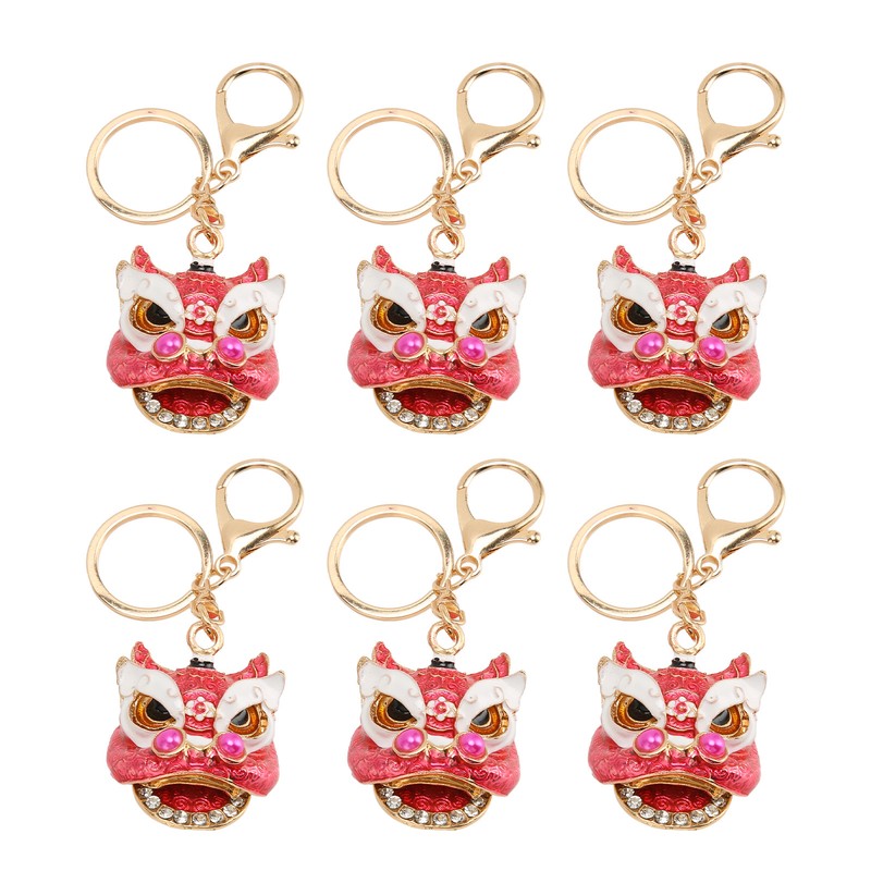 6pcs Lion Dance Keychains Cute Funny Rust Prevention Rhinestone Keychain