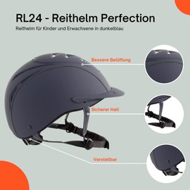 RL24 - Perfection Riding Helmet | Breathable & Adjustable | Riding Cap in Dark Blue | Increased Ventilation through Upper Air Inlet and Outlet Openings | Size S (48-52 cm)