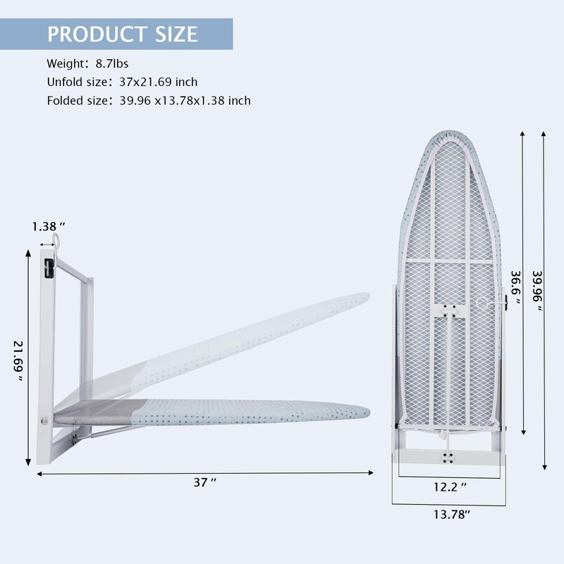 SheeChung Wall Mount Ironing Board 36"X12",Compact Wall Ironing Board with