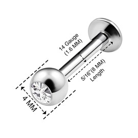 KJM Fashion Daith Surgical Steel Labret Earrings 1.6 mm 14 g Pack of 2, Stainless Steel