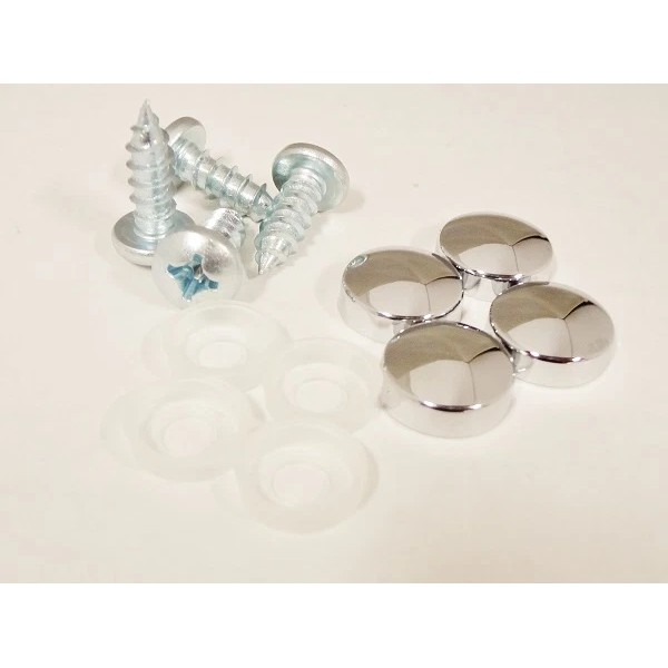 Custom Acc. 4 License Plate Screws & 4 Chrome Cap