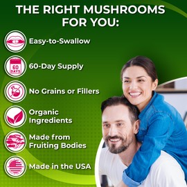 Organic Lion's Mane Supplement Capsules - Contains Naturally Occurring Beta Glucans & Polysaccharides, Enhanced with Organic Energy & Focus Support Blend: Cordyceps, Rhodiola Rosea, Ginseng, 120 Count