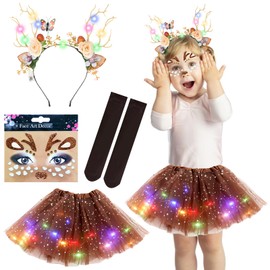 GAROMIA Reindeer Girls Christmas Costume Luminous Children's Reindeer Costume Headband Reindeer Tulle Skirt Tutu Skirt Costume Accessories for Women Girls for Fancy Dress Christmas Theme Party