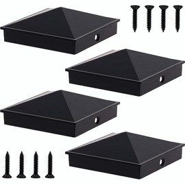 Azdele 6x6 Heavy Duty Aluminum Pyramid Post Caps Cover for Nominal Post(Actual 5.5" x 5.5" Wood Post), with Matte Finish Powder Coated Surface, for Fences Wood Post of Decks or Corridors, Black 4Pack
