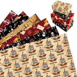 MORAINJAY 12 Sheets Pirate Wrapping Paper, Pirate Gift Wrap for Kids Birthday Party, Treasure Map Gift Wrap for Boys and Girls Party Supplies 68 x 50cm