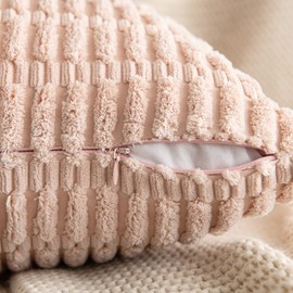 MIULEE Pack of 2 Corduroy Throw Pillow Covers Soft Decorative Boho Striped Cushion Covers Farmhouse Home Decor Pillowcase for Spring Sofa Living Room Couch Bed 12x20 Inch Pink