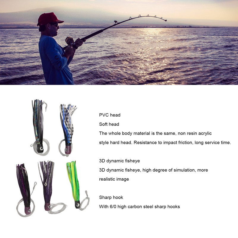 5PCS Saltwater Trolling Lure PVC Squid Skirted Deep Sea Fishing