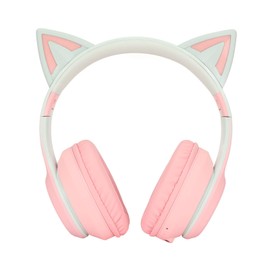 KUIDAMOS Cat Ear Headphones,Cat Ear Headset with 7 Colors LED Lights Effect and Detachable Microphone Foldable Over Ear Headphones Support BT and Wired Connection,Stereo Sound
