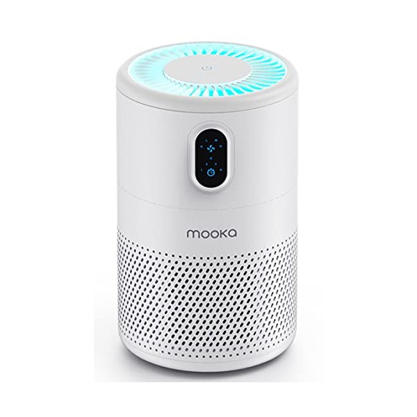 MOOKA Air Purifier for Home Large Room up to 430ft2, H13 True HEPA Air Filter Cleaner, Odor Eliminator, Remove Allergies Smoke Dust Pollen Pet Dander, Night Light(Available for California)
