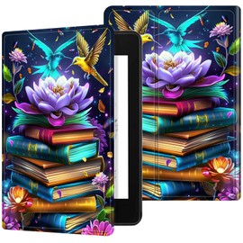 RWUTYTIUL for Kindle Paperwhite 12th Generation 2024 7" Case/Kindle Colorsoft Signature Edition 7" Case, Multi-Angle Viewing Shockproof Smart Protective Case with Auto Wake/Sleep, Book Lotus