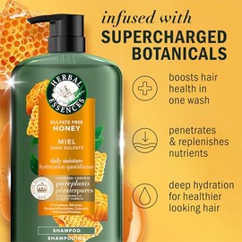 Herbal Essences Champú sin sulfato con miel para hidratación diaria, nutre el cabello seco, champú hidratante con aceite de camelia certificado y aloe