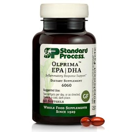 Standard Process Olprima EPA/DHA - Salud cerebral de alimentos enteros, salud cardíaca y apoyo del estado de ánimo, aceite de pescado de sardina y anchova, Omega 3 con asstaxantina, sin gluten, 60 cápsulas blandas